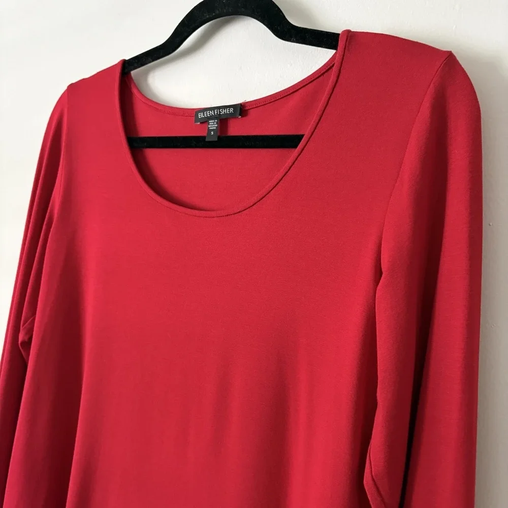Eileen Fisher Long Sleeve Stretch Knit Top Red Size S Classic Minimalist Capsule